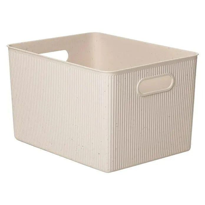 Tatay Baobab Cesta para la ropa - 29,4 x 38,5 x 23 cm, Plástico, Beige - Cesta de almacenamiento de plástico rectangular beige con exterior acanalado y asas para facilitar el transporte.