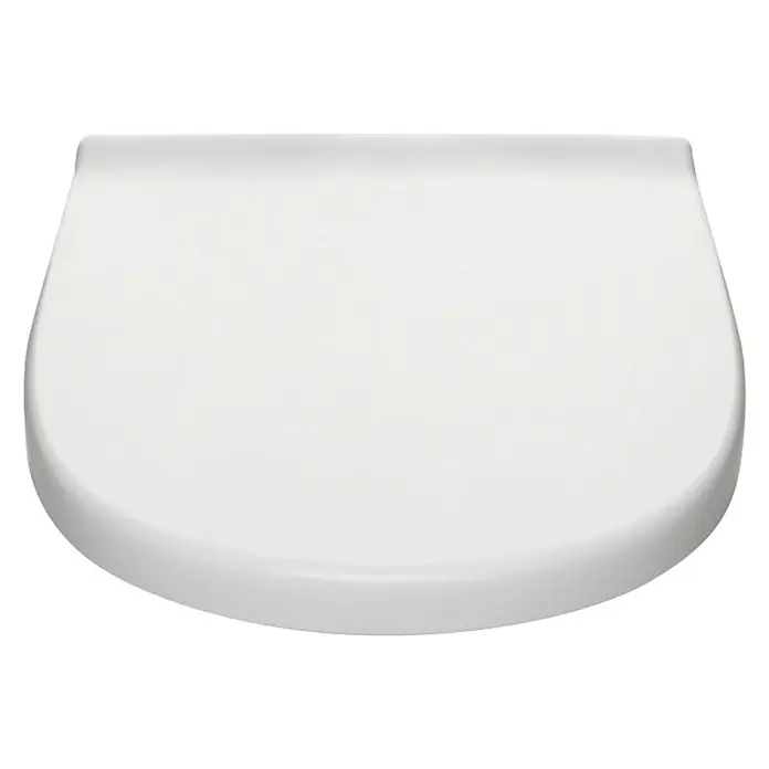 Tatay Tapa de WC Optima Merida - Plástico, Blanco, Con caída amortiguada - Primer plano de un asiento de inodoro blanco con líneas suaves y curvas, enfatizando una estética minimalista y funcionalidad en los espacios de baño.