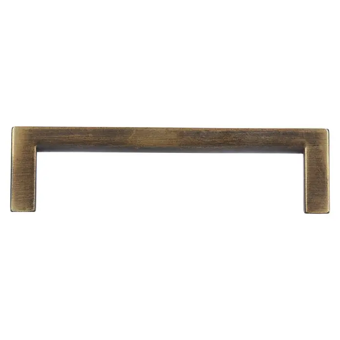 Siro Möbelgriff - Typ Möbelgriff: Bügel, L x B: 104 x 8 mm, Goldgelb, Material Möbelgriff: Sonstige - Nahaufnahme eines bronzefarbenen, rechteckigen Möbelgriffs mit gebürsteter Oberfläche, ideal für moderne Schränke und Schubladen.