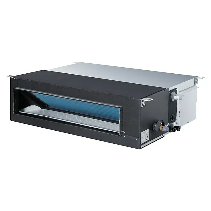 Haier Aire acondicionado por conductos AD71S2SM-H - 7.100 W, 5.500 W, 50 m² - 60 m², Gris - Toma de un sistema de conductos con serpentín de refrigeración, diseñado para un control climático eficiente en espacios.