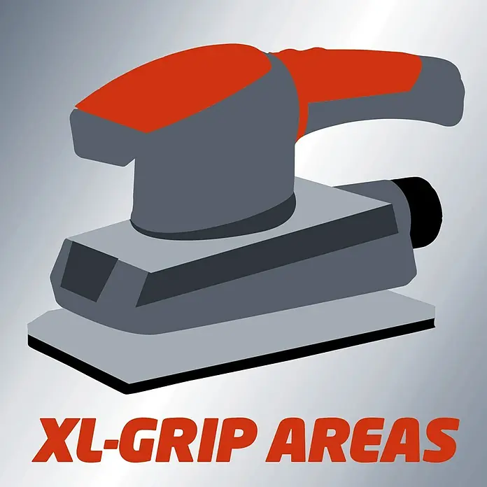 Einhell Classic Elektro-Schwingschleifer TC-OS 1520 - 150 W - Abbildung eines Schwingschleifers mit roten XL-Grip Bereichen für komfortable Handhabung und präzises Schleifen.