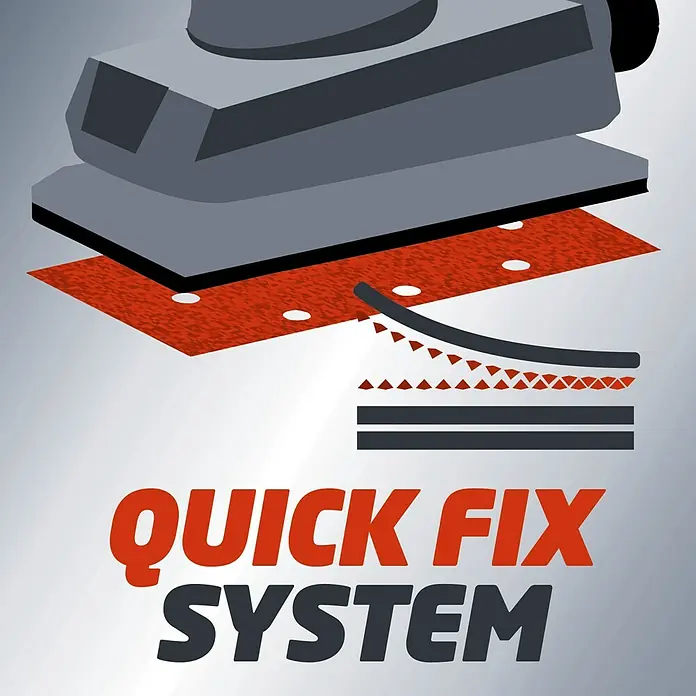 Einhell Classic Elektro-Schwingschleifer TC-OS 1520 - 150 W - Abbildung eines Quick Fix Systems, das ein Schleifgerät und Schleifpapier zeigt. Ideal für schnelles und einfaches Wechseln von Schleifblättern.