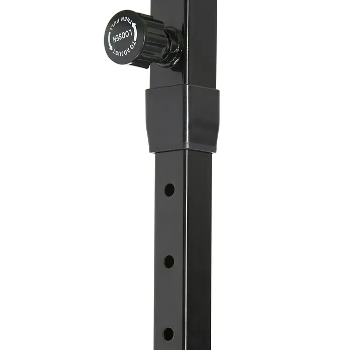 Salta Trampolin Fitness - Durchmesser: 140 cm, Grün - Detailansicht eines höhenverstellbaren, schwarzen Tischbeins mit Drehrad zur Fixierung. Gut sichtbar sind auch die Löcher zur individuellen Höhenanpassung.