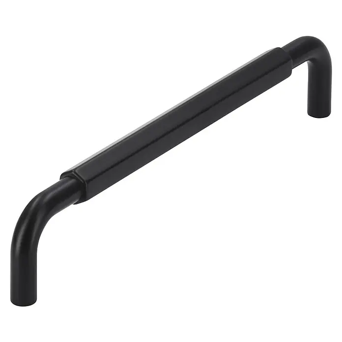 Siro Möbelgriff - Typ Möbelgriff: Bügel, Sonstige, Sonstige, Schwarz, Länge: 168 mm, Breite: 33 mm - Schwarzer Bügelgriff mit gerader, geriffelter Stange und abgerundeten Enden für Möbel oder Schubladen.