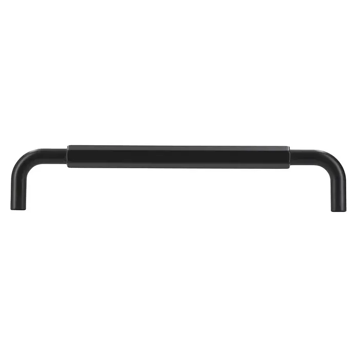 Siro Möbelgriff - Typ Möbelgriff: Bügel, Sonstige, Sonstige, Schwarz, Länge: 168 mm, Breite: 33 mm - Schwarzer, gerader Handlauf aus Metall, der an beiden Enden rechtwinklig nach unten abgebogen ist. Robuste Konstruktion für sicheren Halt.