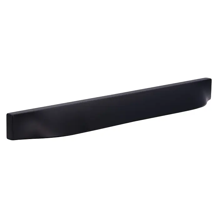 Siro Möbelgriff - Typ Möbelgriff: Muschel, Sonstige, Sonstige, Länge: 190 mm, Schwarz - Nahaufnahme eines eleganten, schwarzen Türgriffs. Der Griff zeichnet sich durch seine klaren Linien und sein modernes Design aus.