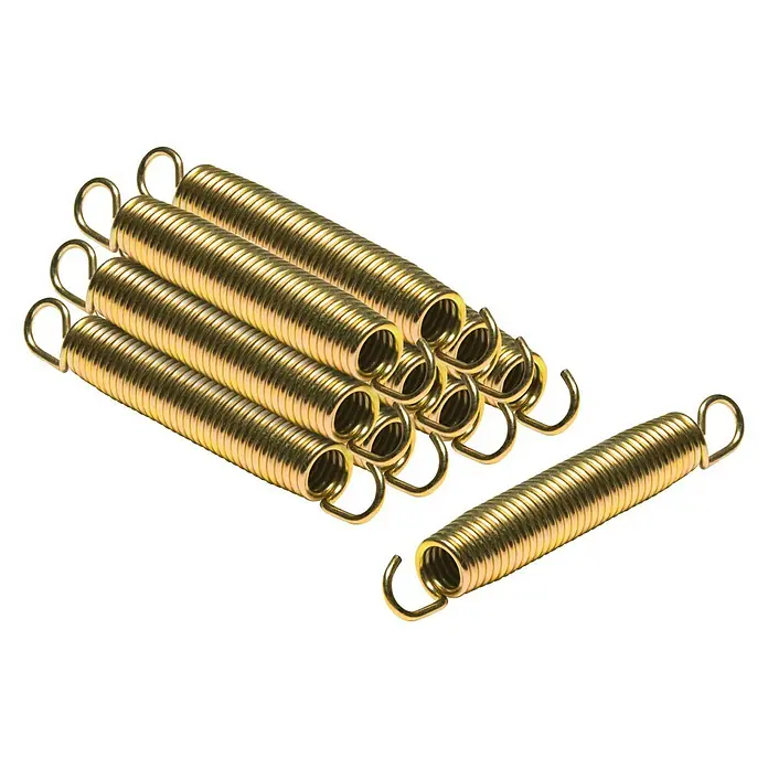 Salta Sprungfeder-Set - Gold, Stahl, Passend für: Runde Salta Trampoline - Bild einer Anhäufung von vergoldeten Zugfedern, ideal für mechanische Anwendungen.