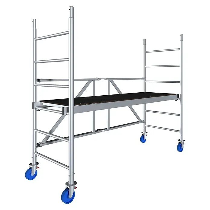 Krause ProTec XS KlappgerüstArbeitshöhe: 2,9 m, Bühnengröße: 2 x 0,6 m, Belastbarkeit: 200 kg/m² - Ein rollbares Gerüst für den flexiblen Einsatz im Innen- und Außenbereich, ideal für Bau- und Renovierungsarbeiten.