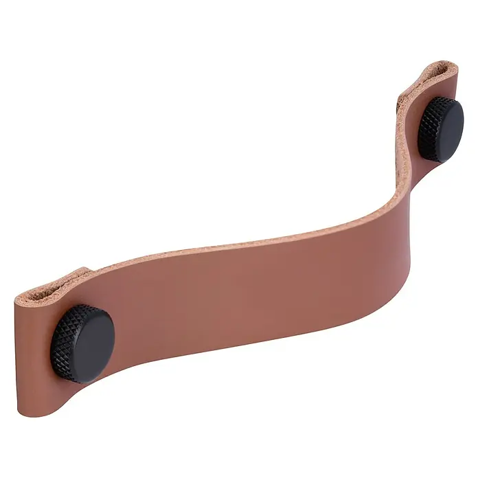 Siro Möbelgriff - Typ Möbelgriff: Sonstige, Leder, Sonstige, Braun/Schwarz - Ledergriff mit schwarzen Knöpfen. Der Griff ist aus braunem Leder gefertigt und mit schwarzen Knöpfen befestigt, ideal für Möbel.