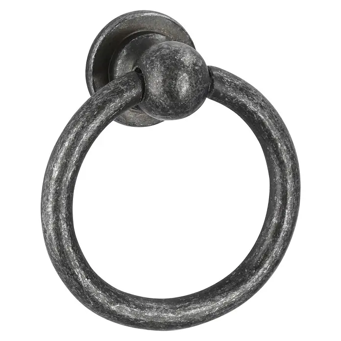 Siro Türklopfer - Typ Möbelgriff: Knopf, Sonstige, Sonstige, Eisenfarbig, Breite: 40 mm - Nahaufnahme eines antiksilbernen Schubladenrings, der ein dekoratives und funktionales Detail für Möbel darstellt.