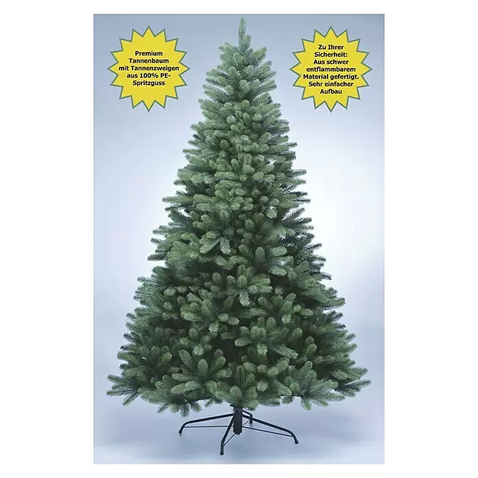 Xenotec Künstlicher Weihnachtsbaum - Höhe: 240 cm, Grün, Standfuß - Grüner künstlicher Tannenbaum mit realistischen PE-Spritzguss-Zweigen, schwer entflammbar und einfach aufzubauen.