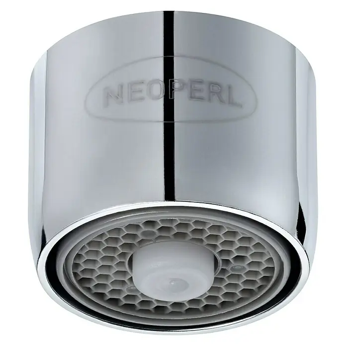 Neoperl Honeycomb Strahlregler - M22/M24, 1 Stk., 16 l/min - Nahaufnahme eines Neoperl Wasserhahn-Luftsprudlers mit wabenförmigem Einsatz und Chromgehäuse zur Wassereinsparung.