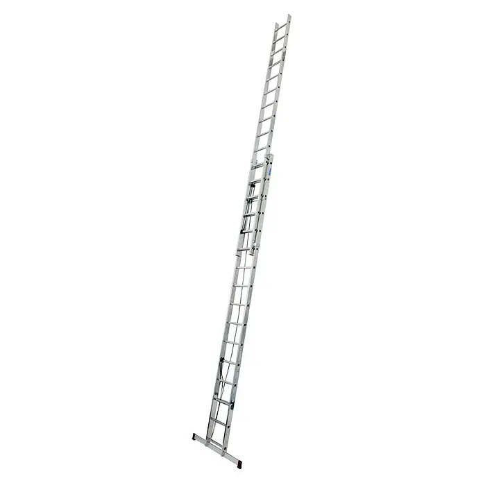 Krause Corda Sprossen-Seilzugleiter - Arbeitshöhe: 8,63 m, Anzahl Tritte: 32 Stk., Aluminium - Eine ausziehbare Aluminiumleiter mit breiten Stufen und einer stabilen Basis, ideal für Arbeiten in großer Höhe.