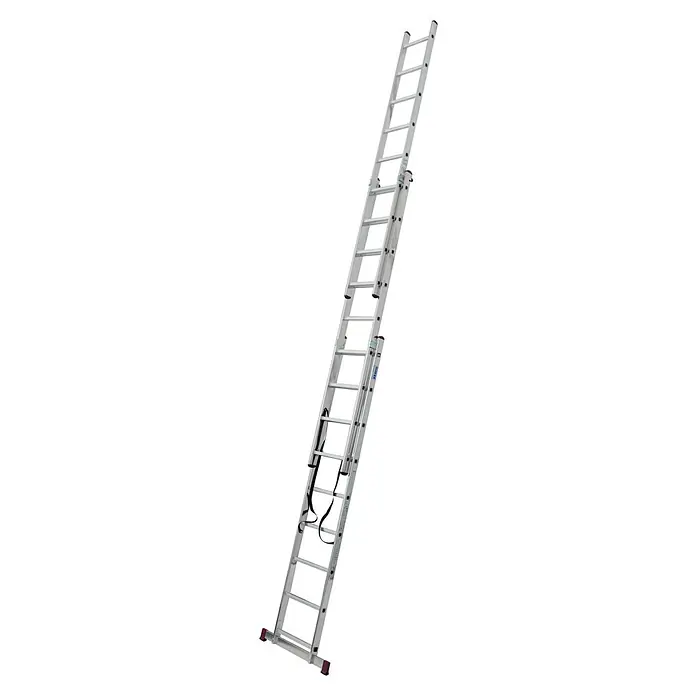 Krause Corda Mehrzweckleiter - Anzahl Tritte: 27 Stk., Arbeitshöhe: 6,2 m, Belastbarkeit: 150 kg, Aluminium, Treppengängig - Silberne Ausziehleiter mit Sprossen und roter Sicherheitsfunktion für sicheren Stand. Ideal für Haus und Gartenarbeiten.