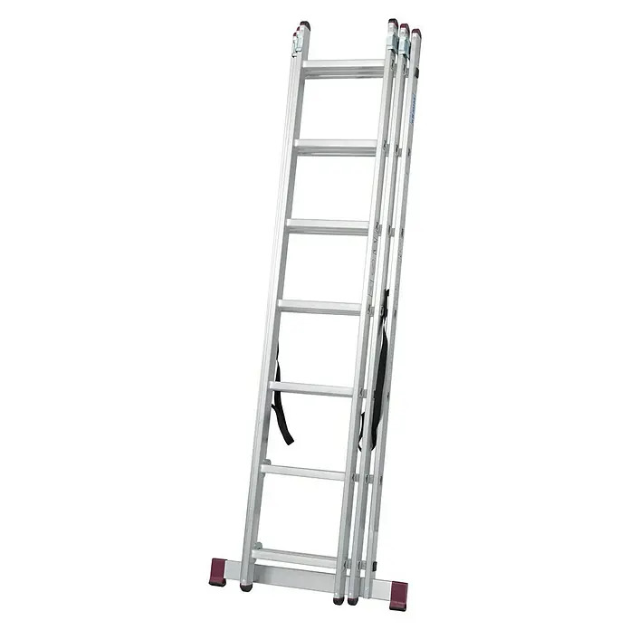 Krause Corda Mehrzweckleiter - Anzahl Tritte: 21 Stk., Arbeitshöhe: 5,1 m, Belastbarkeit: 150 kg, Aluminium, Treppengängig - Silberne Mehrzweckleiter mit Sprossen und Sicherheitsgurten für vielseitige Anwendungen im Innen- und Außenbereich.