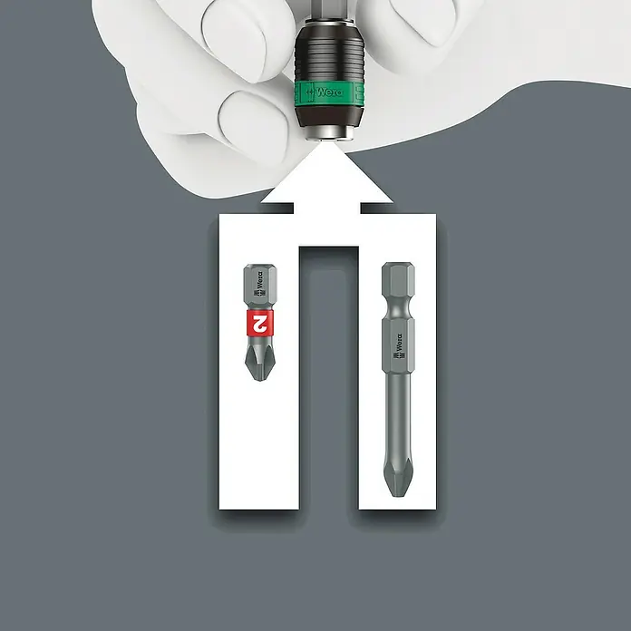 Wera Bit-Handhalterung 838 RA-R M - Rückholwinkel: 10 ° - Wera Bit-Satz mit PH2 und Pozidriv Bits, ideal für Schraubarbeiten. Hochwertige Bits für präzises Arbeiten.