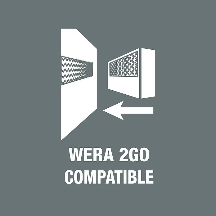 Wera Steckschlüsseleinsatz-Set Bicycle 8 - ⅜″, 7 -tlg. - Das Wera 2go Kompatibilitätssymbol zeigt, dass Produkte mit dem Wera 2go System kompatibel sind, was eine flexible Werkzeugaufbewahrung ermöglicht.
