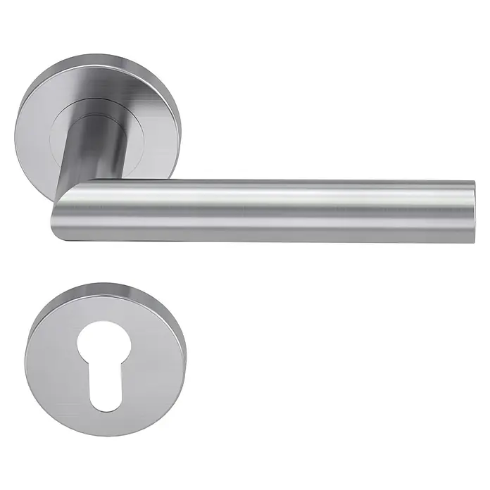 Diamond Doors Modern Zimmertürgarnitur L-Form PZ - Stärke Tür: 38 mm - 45 mm, Edelstahl, Profilzylinder - Türgriff aus Edelstahl mit Rosetten, ein elegantes und modernes Design für jede Tür. Hochwertige Verarbeitung und zeitloses Aussehen.