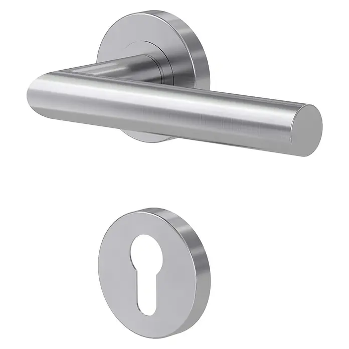 Diamond Doors Modern Zimmertürgarnitur L-Form PZ - Stärke Tür: 38 mm - 45 mm, Edelstahl, Profilzylinder - Türbeschlag aus Edelstahl mit einem schlichten, runden Design für moderne Inneneinrichtungen. Ein elegantes Detail für jede Tür.