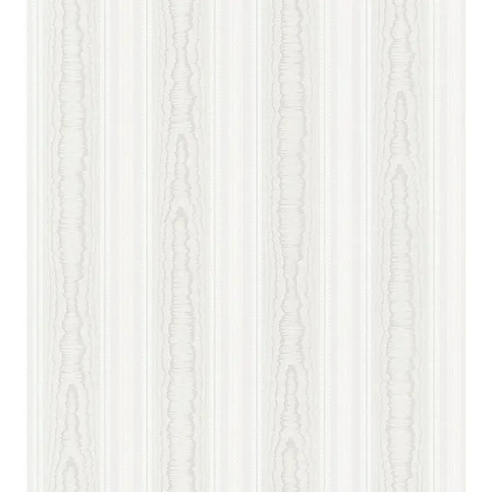 A.S. Création Vinyltapete Moiré - Weiß, Streifen, L x B: 10,05 x 0,53 m - Ein elegantes, weißes Tapetenmuster mit subtilen, vertikalen Streifen und einer zarten Holzmaserung, ideal für eine ruhige Raumatmosphäre.