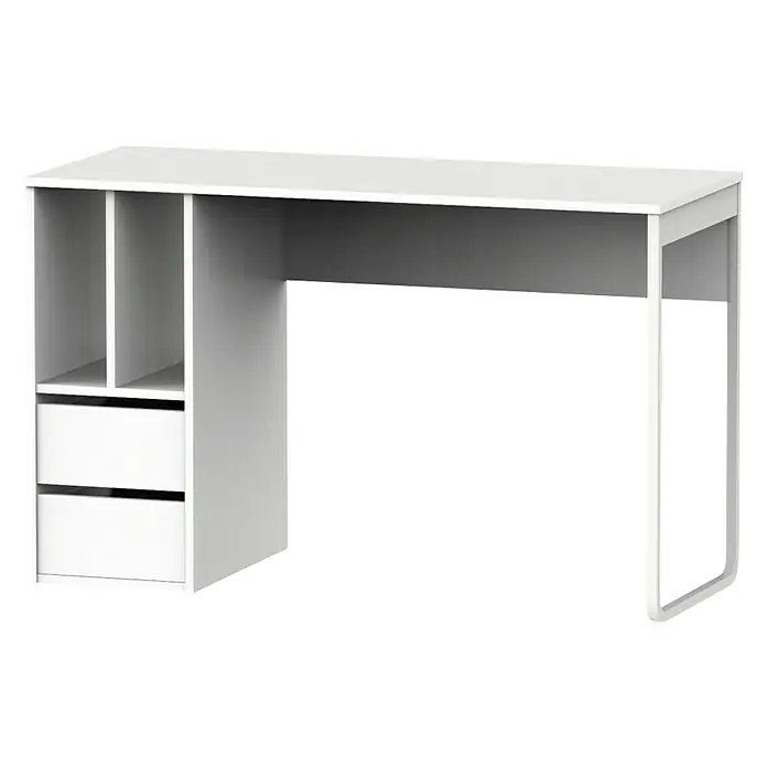 Muebles Pitarch Mesa de escritorio Nolita - L x An x Al: 55 x 120 x 74 cm, Blanco - Escritorio blanco con cajones y estantes para oficina o estudio. Diseño práctico y moderno para una mejor organización.