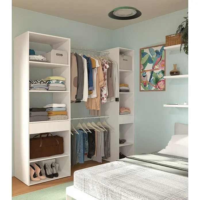 Muebles Pitarch Armario para ropa Cloe - L x An x Al: 50 x 200 x 200 cm, Blanco, Melamina - Armario con amplio espacio de almacenamiento y prácticos estantes para ropa, zapatos y accesorios. Perfecto para un dormitorio organizado.