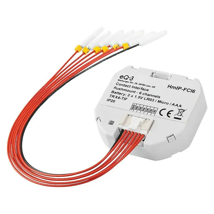 Homematic IP Funkschalter Contact Interface HmIP-FCI6 - Batteriebetrieben, 4,85 x 1,5 x 5,3 cm - Ein Homematic IP-Funk-Schließerkontakt-Interface für Unterputzmontage mit sechs Kanälen, ideal zur Integration kabelgebundener Sensoren.