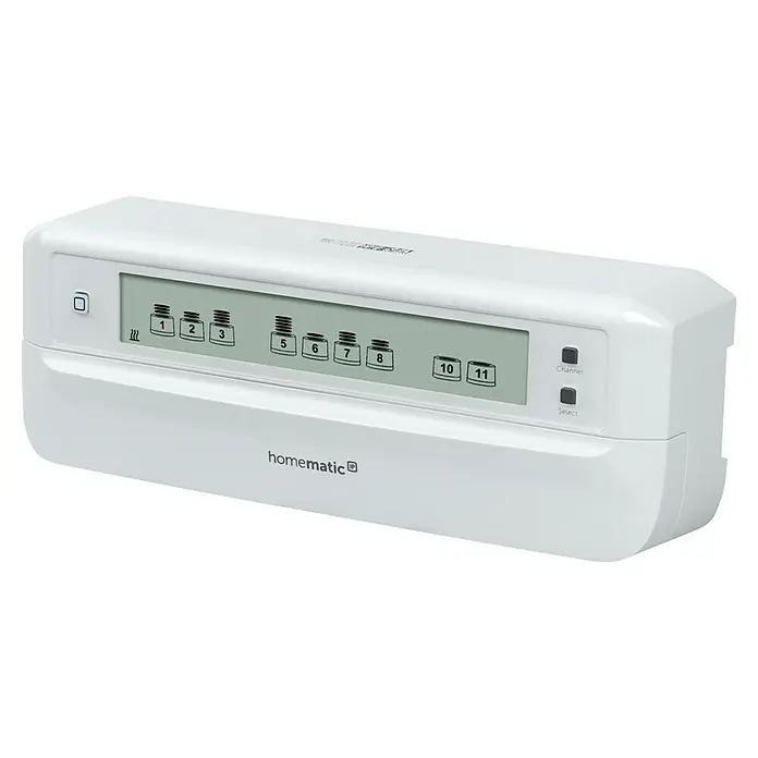 Homematic IP Fußbodenheizungsregler HmIP-FALMOT-C12 - 5,2 x 24,2 x 8,5 cm - Abbildung eines Homematic IP Wandtasters mit Display.