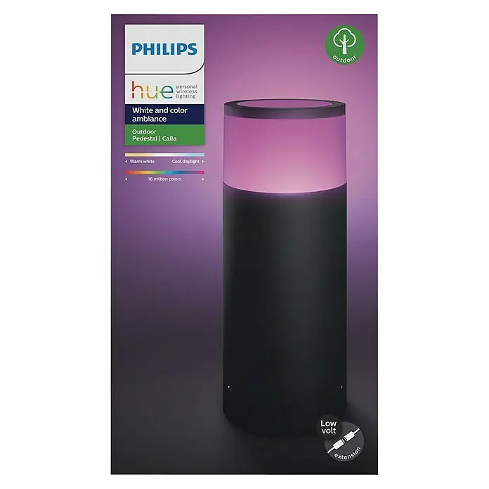 Philips Hue Außensockelleuchte Calla Erweiterung - 8 W, Farbe Gehäuse: Schwarz, RGBW, 10,4 x 10,4 x 25,2 cm, Mit Leuchtmittel - Die Philips Hue Calla Wegeleuchte für den Außenbereich bietet farbige Beleuchtung und Ambiente für Ihren Garten.