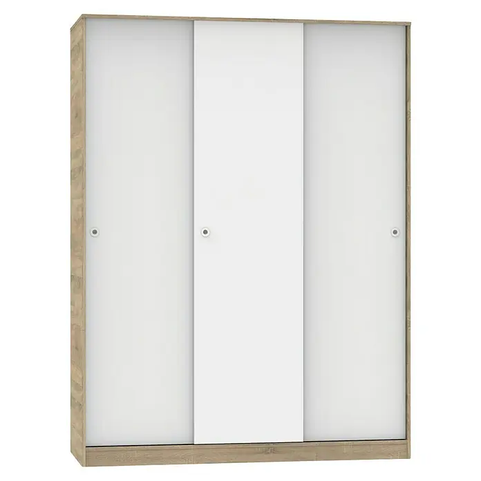 Muebles Pitarch Tibet Armario de puertas correderas - L x An x Al: 55 x 150 x 200 cm, Blanco/Roble cambrian - Armario con tres puertas correderas y marco de madera, ideal para dormitorios o vestidores para guardar ropa y accesorios.