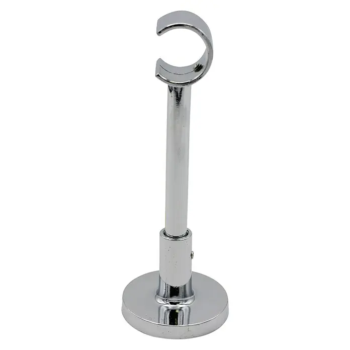 Expo Ambiente Träger Profilo - Chrom, Geeignet für: Gardinenstangen Ø 20 mm, 13 cm - Verchromte Gardinenstangenhalterung mit rundem Sockel und offenem Haken zur einfachen Montage von Gardinenstangen.