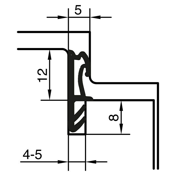 Primo Universaldichtung Lignum F 45Schwarz, 6 m, Passend für: Nutbreite 4 – 5 mm Sketch