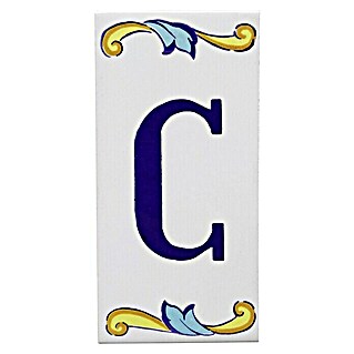 Pavimento cerámico Letra C (7,5 x 15 cm, Blanco/Azul/Amarillo, Brillante)