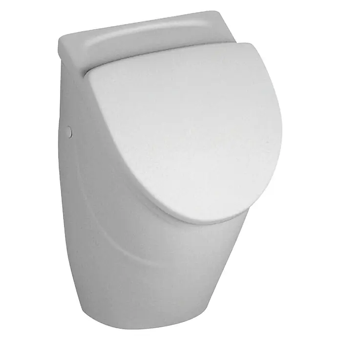 Villeroy & Boch O.novo Urinal - Geeignet für: Montage mit Deckel, Unbeschichtet, Zulauf: Hinten, Absaugspülung, Ohne Zielobjekt, Ohne Urinaldeckel, Weiß - Das Bild zeigt ein modernes, weißes Wandurinal, das sich durch sein minimalistisches Design und seine hygienischen Eigenschaften auszeichnet.