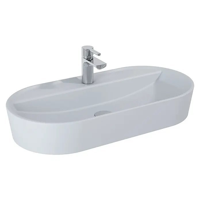 Inspira Aufsatzwaschbecken - 81 x 41 cm, Keramik, Stone - Elegantes, ovales Aufsatzwaschbecken aus Keramik mit modernem Chromhahn. Ein stilvolles Highlight für jedes Badezimmer mit sanften Formen.