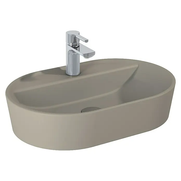 Inspira Aufsatzwaschbecken - 62 x 41 cm, Fume - Elegantes Waschbecken in Beige mit moderner Armatur. Das ovale Design verleiht jedem Badezimmer einen Hauch von Stil und Funktionalität.