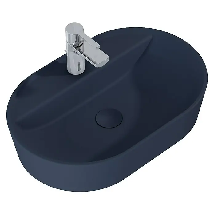 Inspira Ablaufventil - 1 ¼″, Navy Blue, Permanent geöffnet - Das elegante Aufsatzwaschbecken in Dunkelblau mit Armatur ist eine stilvolle Ergänzung für jedes moderne Badezimmer.
