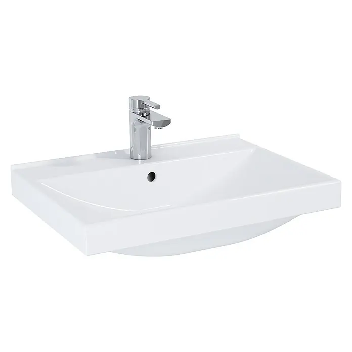 Inspira Aufsatzwaschbecken - 101 x 46 cm, Keramik, Weiß - Nahaufnahme eines modernen weißen Waschbeckens mit Chromarmatur, das Design und Funktionalität vereint.