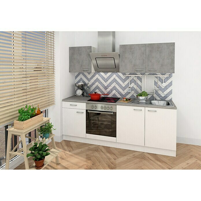Respekta Composición de cocina (Ancho: 210 cm, Con dispositivos eléctricos, Blanco)