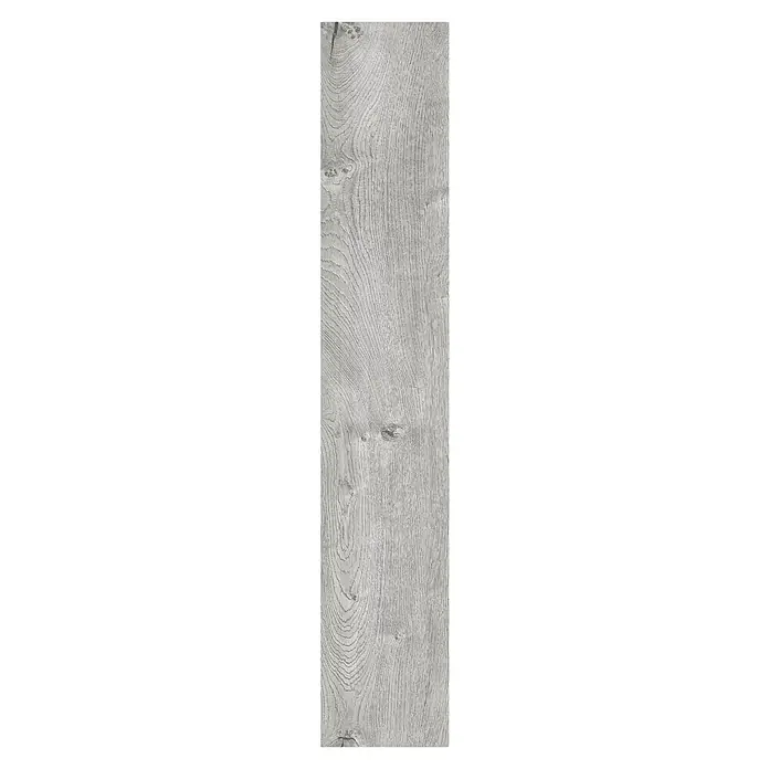 LOGOCLIC Laminado Roble Ferik - 1.380 x 193 x 10 mm, AC4 - Diseño de tablones de madera gris con patrones de vetas para suelos o revestimientos de paredes, ideal para interiores rústicos.