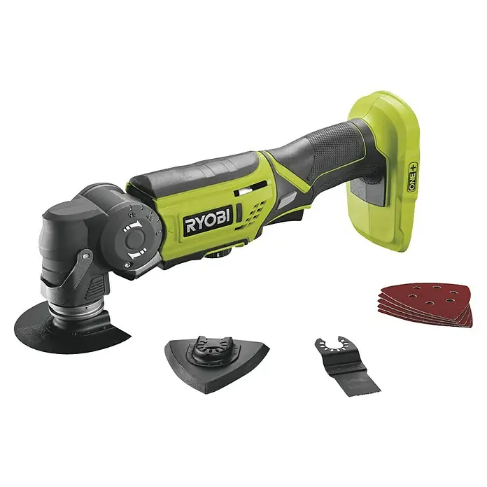 Ryobi ONE+ Akku-Multifunktionswerkzeug R18MT-0 - 18 V, Ohne Akku - Das Ryobi ONE+ Multifunktionswerkzeug mit verschiedenen Aufsätzen für Schleif-, Schneid- und Sägearbeiten.