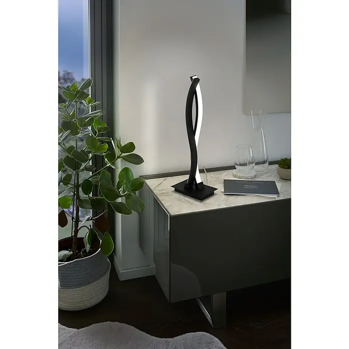 Eglo Lasana 3 Lámpara de sobremesa LED - 10 W, L x An x Al: 10 x 16 x 46 cm, Negro, Blanco cálido - Elegante lámpara de mesa LED en blanco y negro, perfecta para iluminación ambiental moderna. Ideal como pieza de acento en mesas de noche o escritorios.