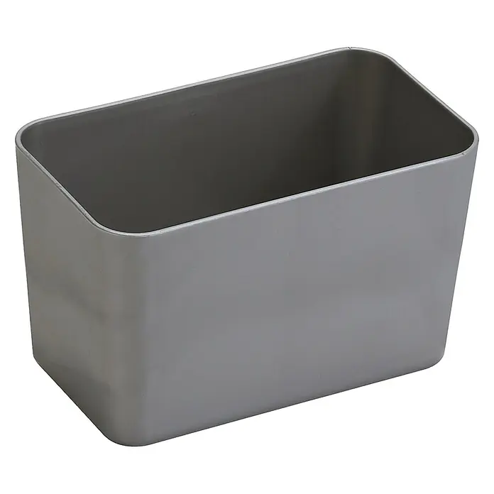 Sunware Aufbewahrungsbox Q-Line Basket - L x B x H: 12,2 x 7 x 7,6 cm, Kunststoff, Metallfarbig - Grauer rechteckiger Behälter mit abgerundeten Ecken, ideal für Büro oder Zuhause zur Aufbewahrung von Stiften oder anderen kleinen Gegenständen.