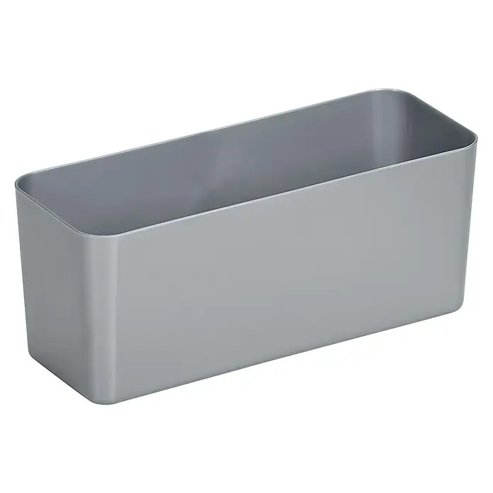 Sunware Aufbewahrungsbox Q-Line Basket - L x B x H: 18,3 x 7 x 7,6 cm, Kunststoff, Metallfarbig - Grauer rechteckiger Behälter mit abgerundeten Ecken, geeignet zur Aufbewahrung verschiedener Gegenstände.