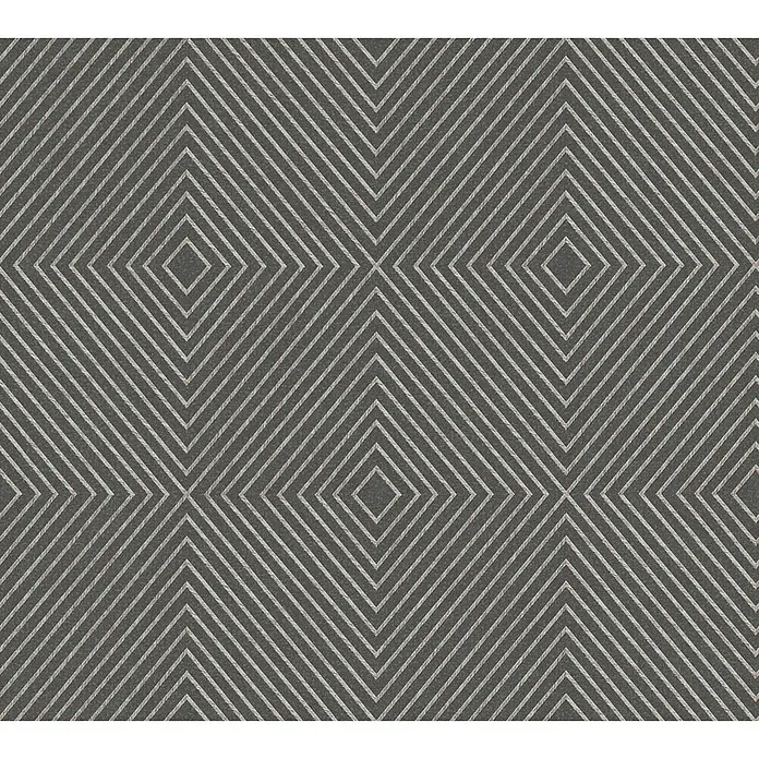 A.S. Création Metropolitan Stories Vliestapete Kachel - Dunkelgrau, Grafisch, 10,05 x 0,53 m - Dunkelgraue Tapete mit einem sich wiederholenden geometrischen Rautenmuster, das eine moderne und stilvolle Wandgestaltung ermöglicht.