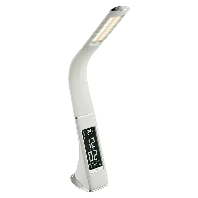 Globo LED-Tischleuchte - 6 W, L x B x H: 25 x 7 x 50 cm, Weiß, Kaltweiß - Moderne, weiße Schreibtischlampe mit integriertem Display, das Temperatur, Uhrzeit und Datum anzeigt. Ideal für den Arbeitsplatz.