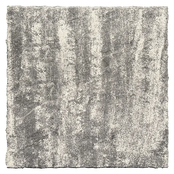 Terrassenplatte Ellenica - 48 x 48 x 3,2 cm, Grau/Schwarz, Beton - Graue Betonpflasterung mit unebener Textur und abgenutzten Kanten, ideal für rustikale und natürliche Außenbereiche.