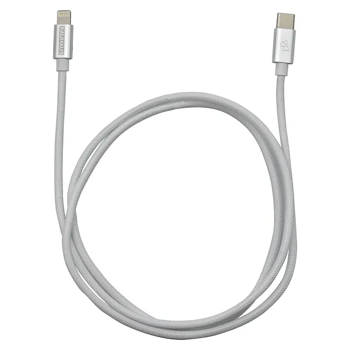 BAUHAUS USB-Kabel - 1 m - Ladekabel mit USB-C- und Lightning-Anschluss, grau und robust, ideal zum Aufladen von Smartphones und anderen Geräten.
