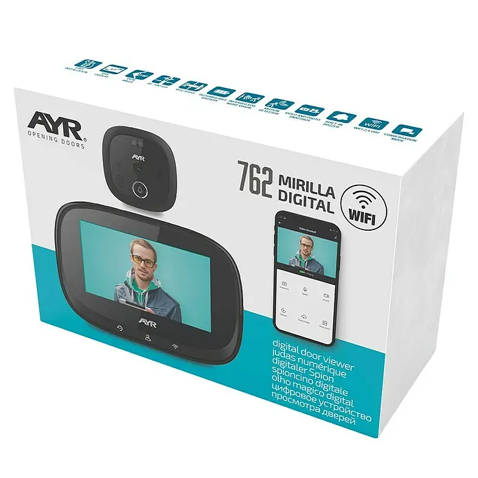 AYR Mirilla digital 762 - Grosor de la puerta: 35 mm - 120 mm - El conjunto de mirilla digital AYR 762 con WiFi para una comunicación de puerta moderna y segura.