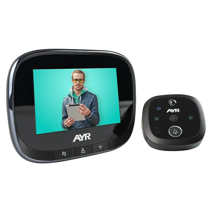 AYR Mirilla digital 762 - Grosor de la puerta: 35 mm - 120 mm - Timbre inteligente con pantalla LCD y cámara exterior para monitorear y comunicarse con los visitantes.